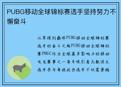 PUBG移动全球锦标赛选手坚持努力不懈奋斗