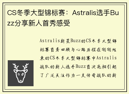 CS冬季大型锦标赛：Astralis选手Buzz分享新人首秀感受