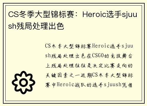 CS冬季大型锦标赛：Heroic选手sjuush残局处理出色