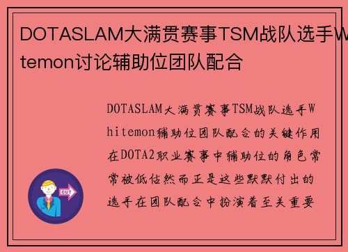 DOTASLAM大满贯赛事TSM战队选手Whitemon讨论辅助位团队配合