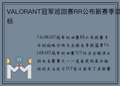 VALORANT冠军巡回赛RR公布新赛季目标